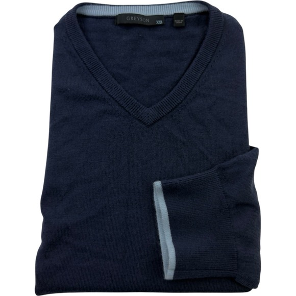 Greyson Blue V-Neck Nylon Merino Wool Acrylic Long Sleeve Jumper Sweater 2XL - Picture 1 of 6